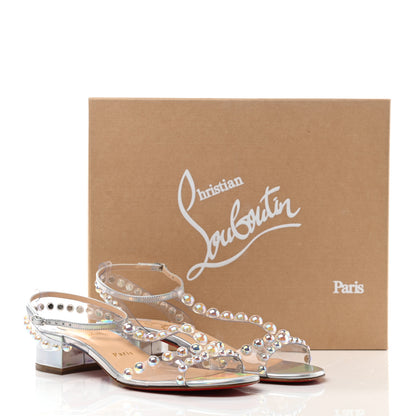Christian Louboutin Iridescent Patent PVC Faridaravie 25 Sandals 38 Silver 9 of 9