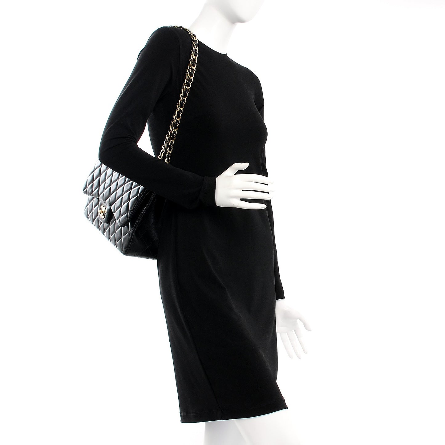 Lambskin Quilted Jumbo Double Flap Black