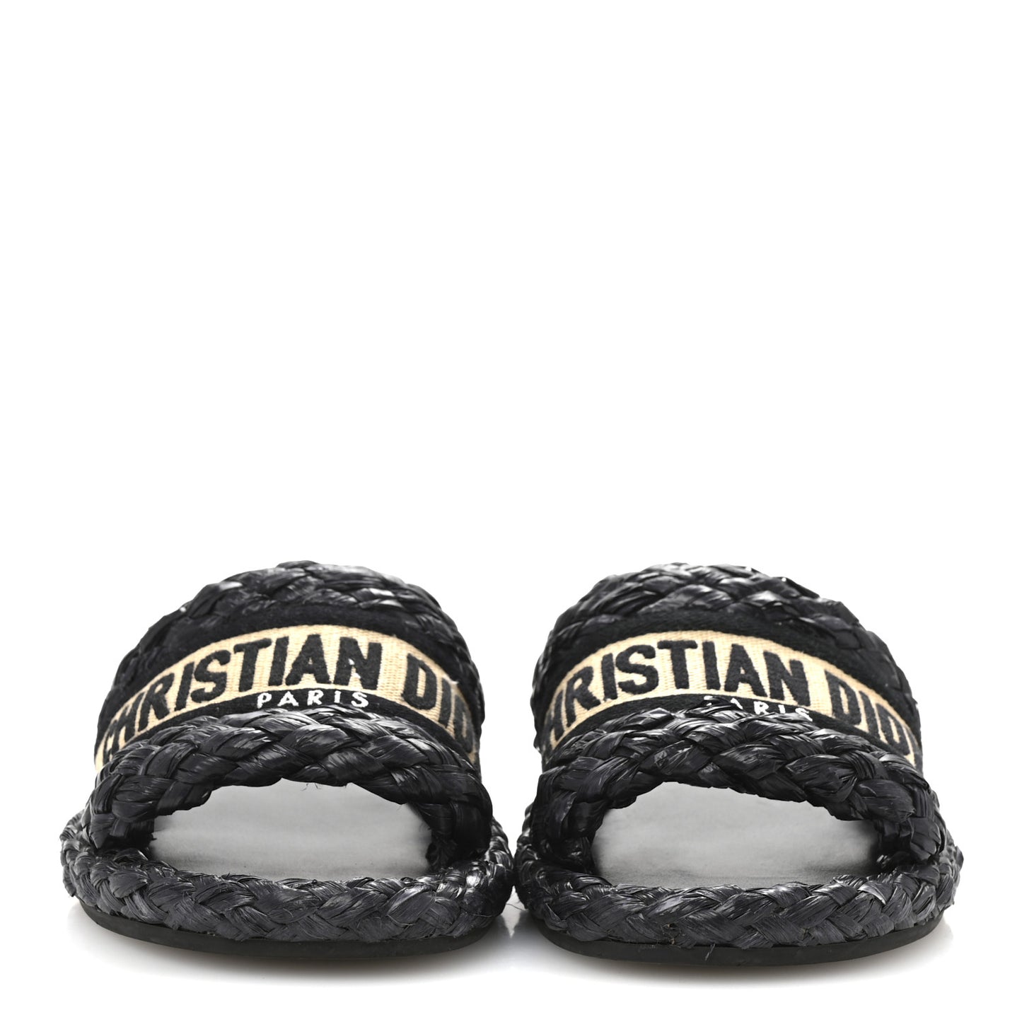 Raffia Embroidered Dway Mules Slide Sandals 37 Black