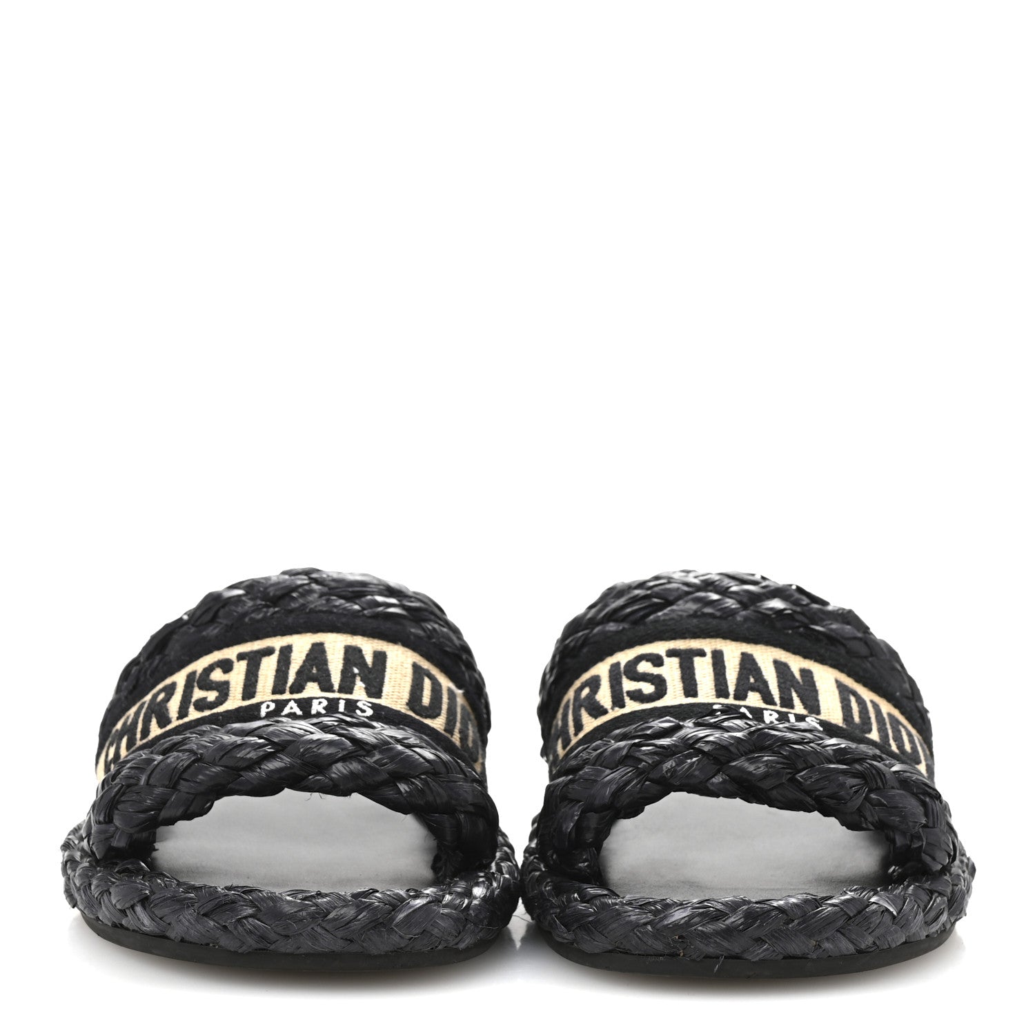 Christian Dior Raffia Embroidered Dway Mules Slide Sandals 37 Black 3 of 10