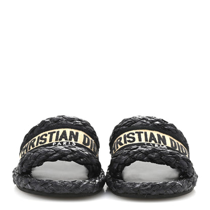 Christian Dior Raffia Embroidered Dway Mules Slide Sandals 37 Black 3 of 10