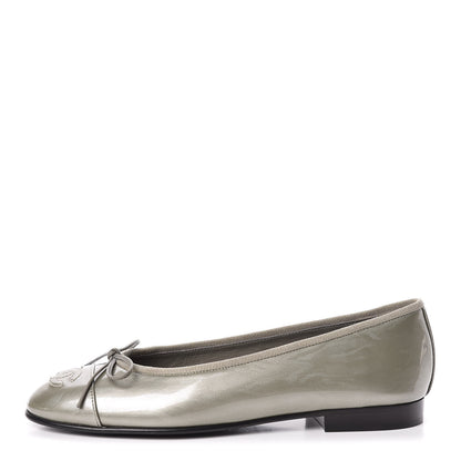 Chanel Patent Calfskin CC Cap Toe Ballerina Flats 36.5 Light Grey 1 of 11