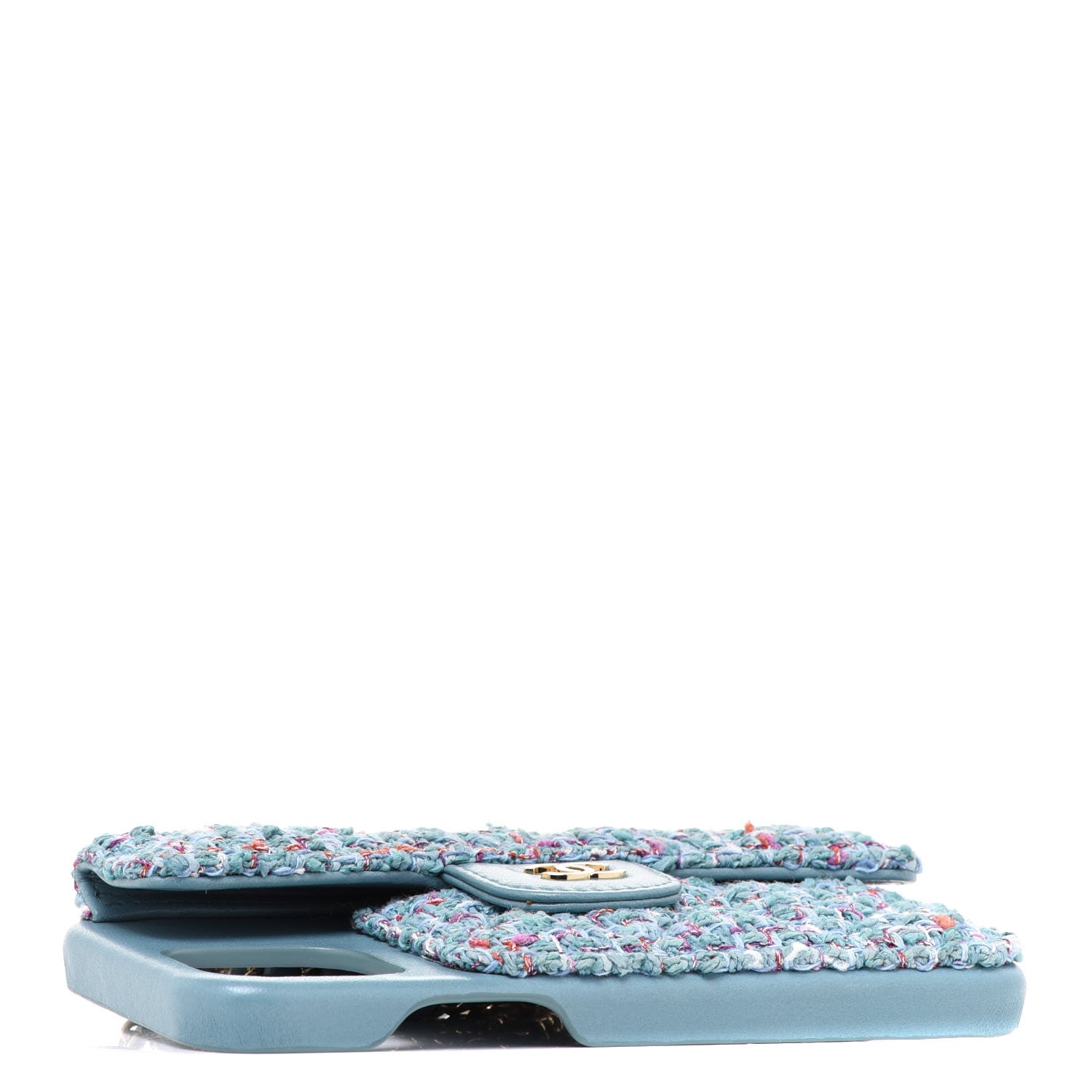 Chanel Tweed Quilted iPhone XII Pro Case With Chain Turquoise Purple White Red 3 of 6
