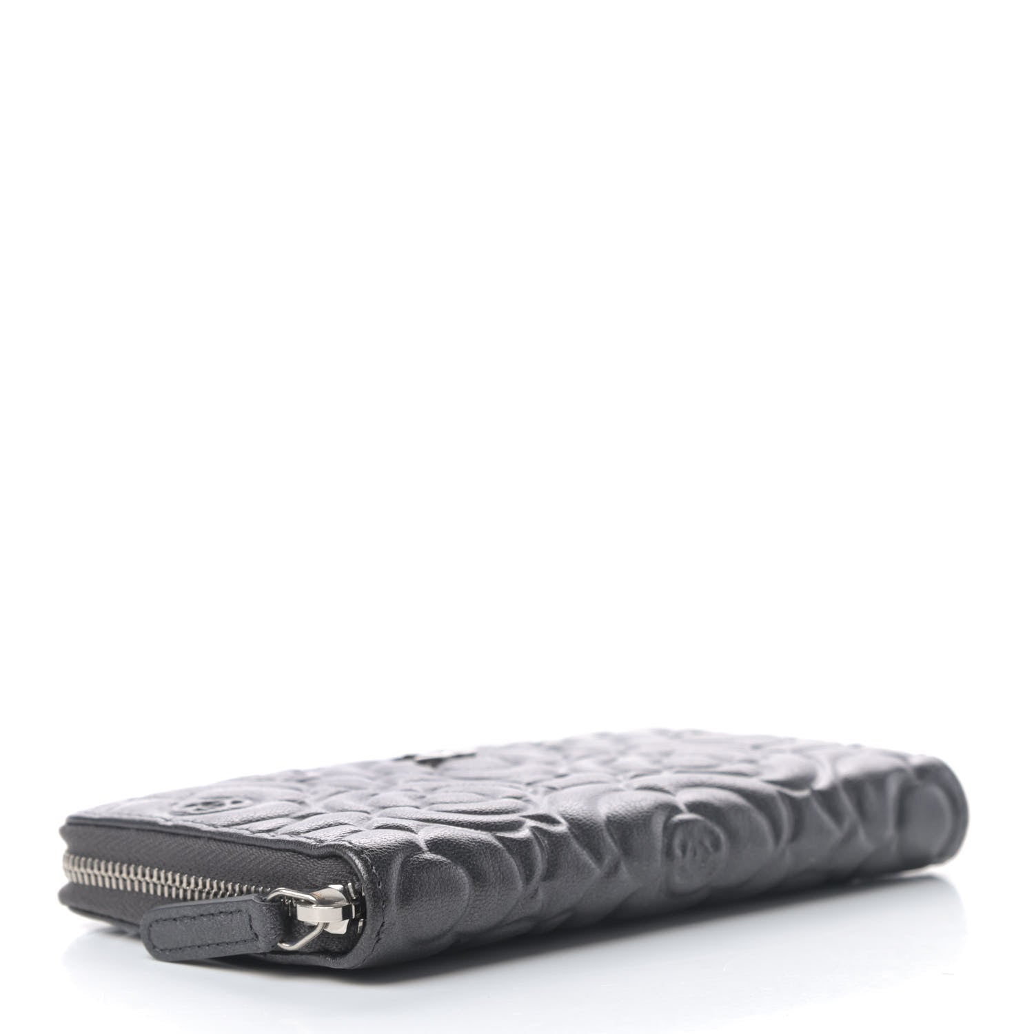 Chanel Goatskin Camellia Embossed Medium Zip Around Wallet Dark Grey 4 of 5