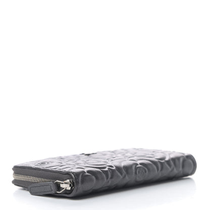 Chanel Goatskin Camellia Embossed Medium Zip Around Wallet Dark Grey 4 of 5