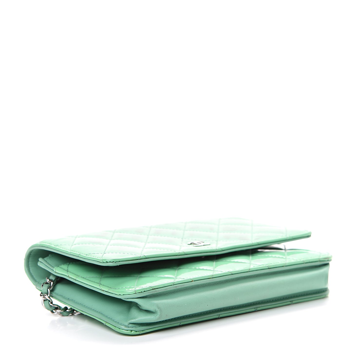 Patent Quilted Wallet On Chain WOC Green