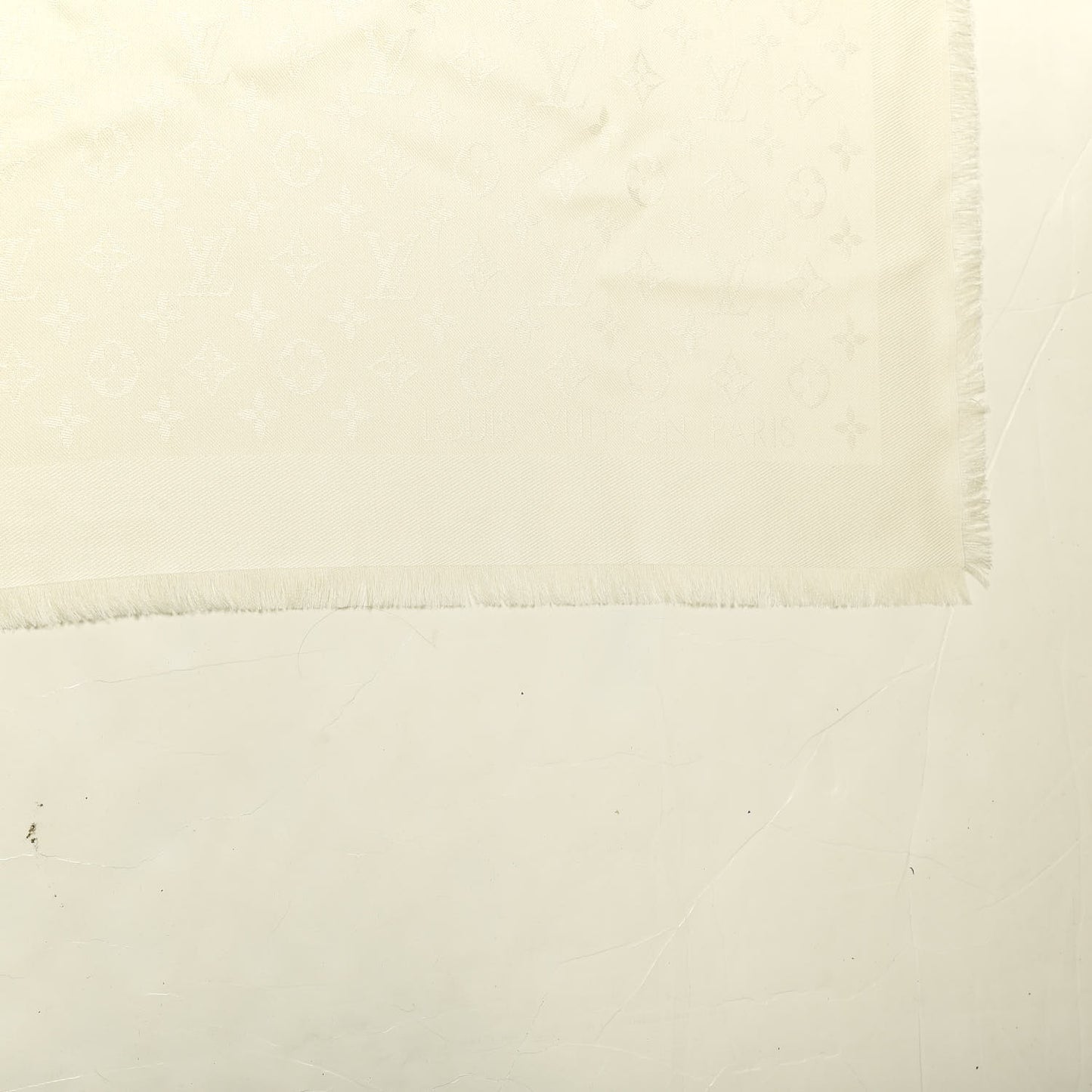 Silk Wool Monogram Shine Shawl Beige