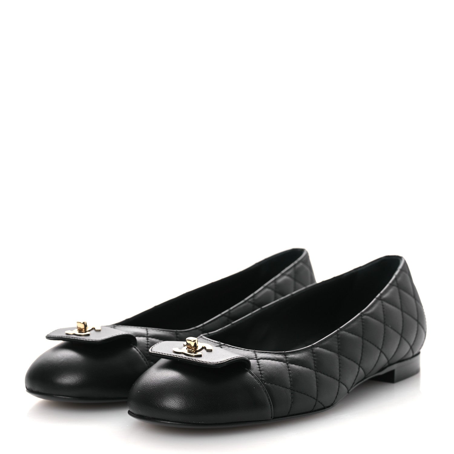 Chanel Calfskin Lambskin Quilted CC Cap Toe Ballerina Flats 37 Black 4 of 11