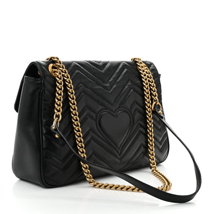 Gucci Calfskin Matelasse Medium GG Marmont Shoulder Bag Black 3 of 11