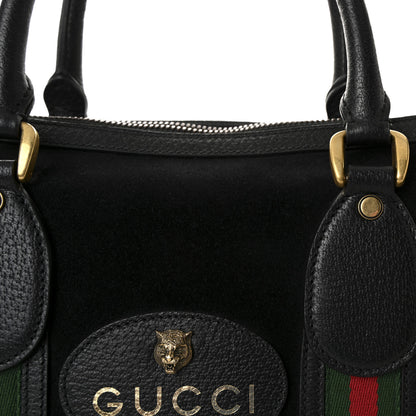 Gucci Suede Daino Textured Dollar Calfskin Web Medium Duffle Bag Black 8 of 10