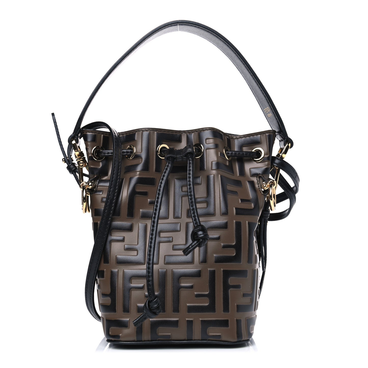 Vitello Liberty F is Fendi Bi-Color FF 1974 Embossed Mini Mon Tresor Bucket Bag Maya Black