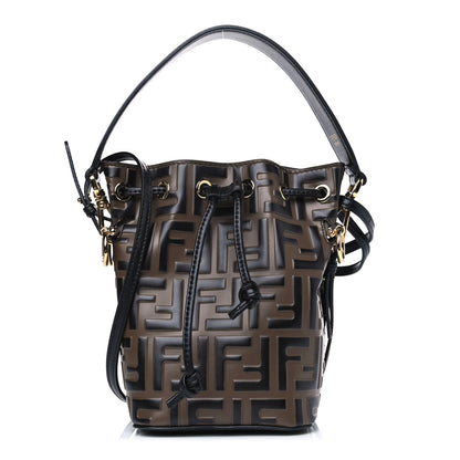 Fendi Vitello Liberty F is Fendi Bi-Color FF 1974 Embossed Mini Mon Tresor Bucket Bag Maya Black 1 of 4