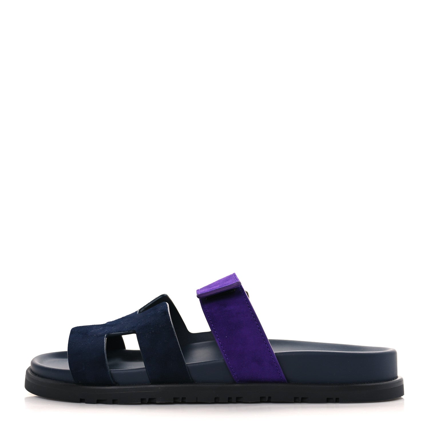 Hermes Suede Goatskin Womens Chypre Sandals 37.5 Marine Violet Majorette 1 of 9
