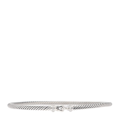 David Yurman Sterling Silver Diamond 3mm Cable Buckle Bracelet 1 of 4