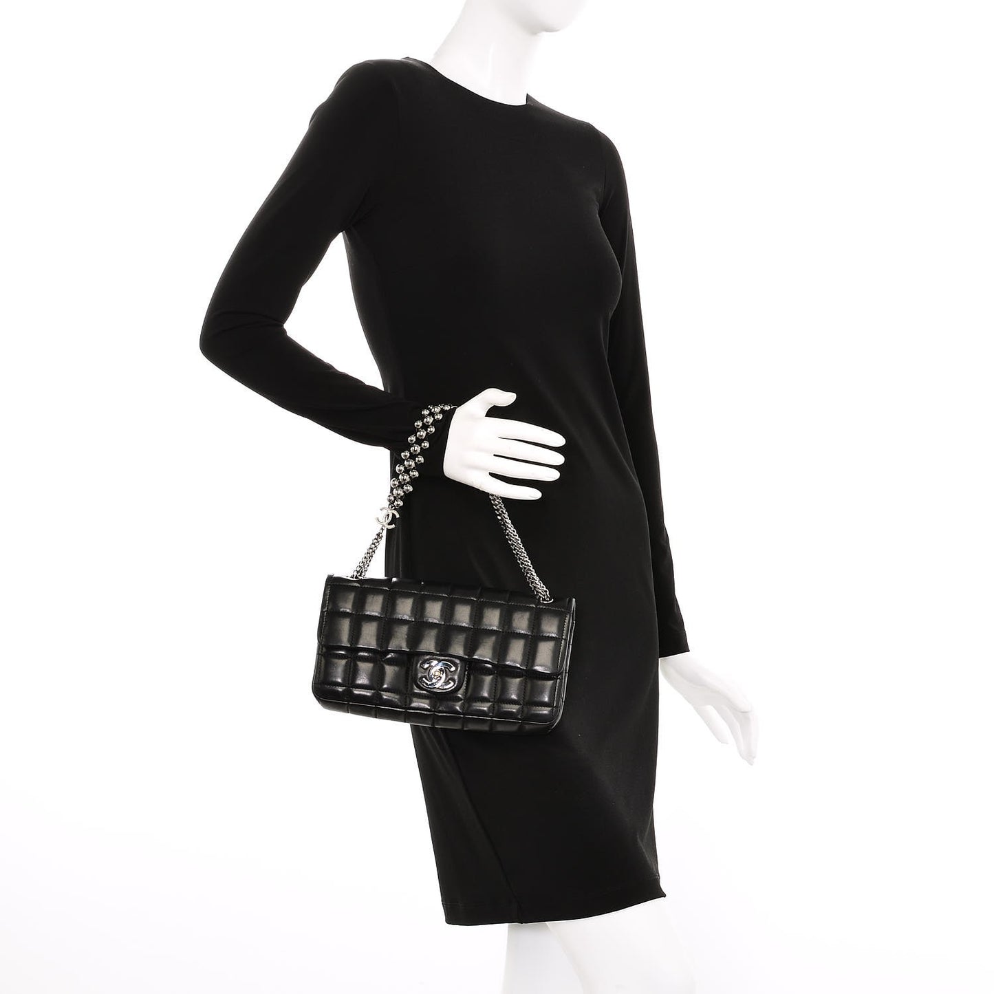 Lambskin East West Chocolate Bar Chain Flap Black