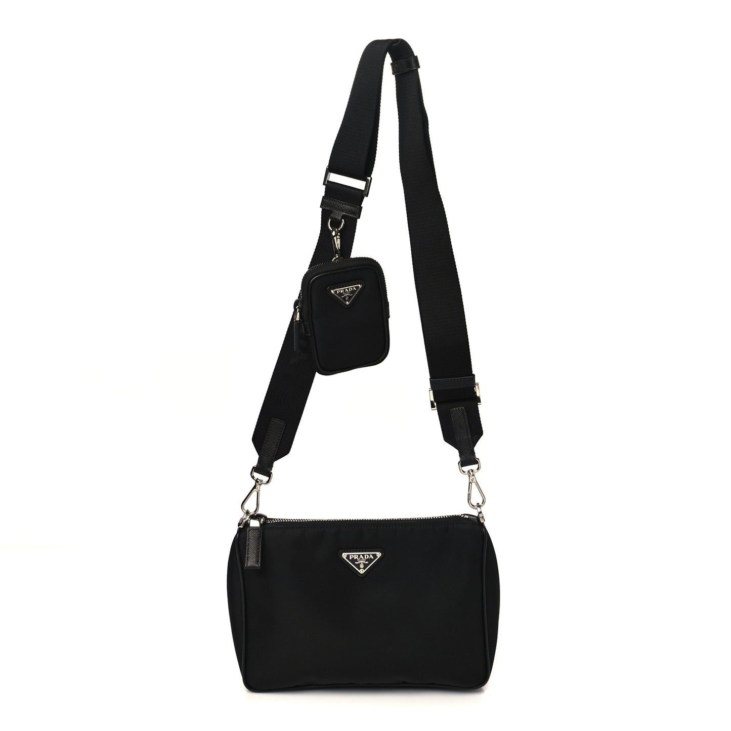 Tessuto Nylon Saffiano Pocket Zippered Shoulder Bag Black