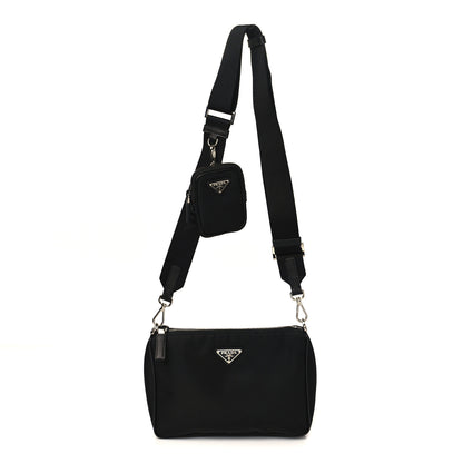 Prada Tessuto Nylon Saffiano Pocket Zippered Shoulder Bag Black 1 of 8