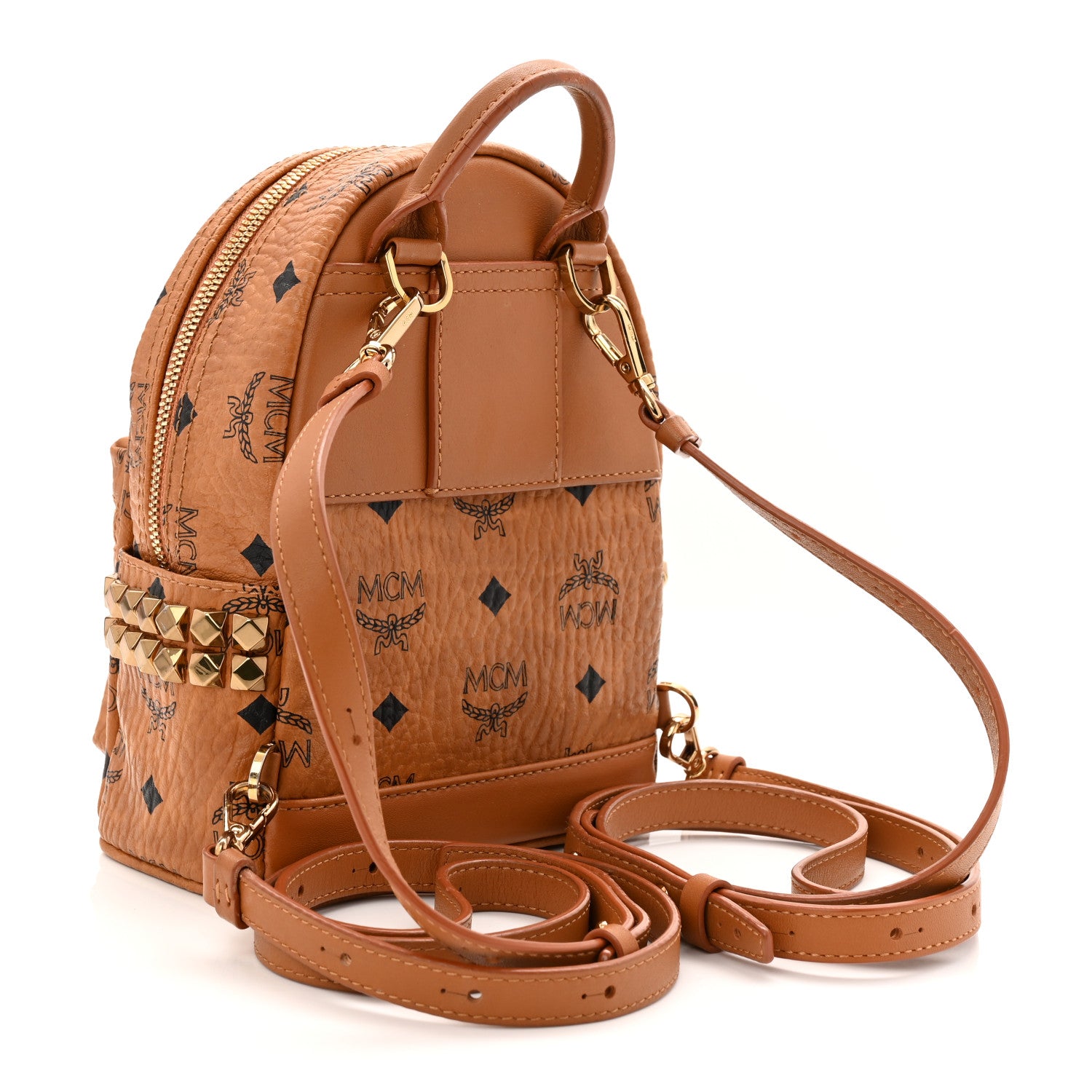 MCM Visetos Side Stud X-Mini Stark Bebe Boo Backpack Cognac 3 of 12