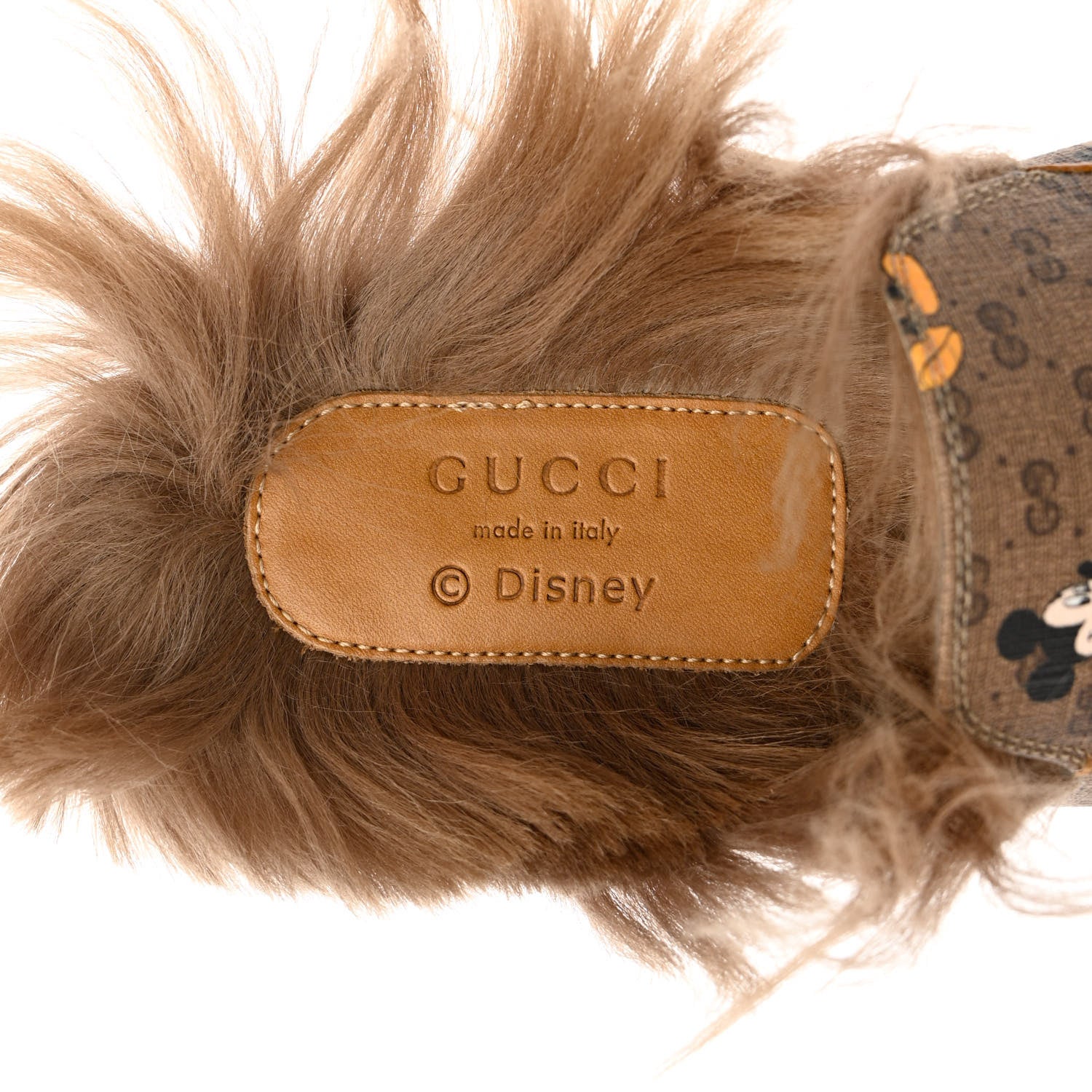 Gucci X DISNEY Mini Vintage GG Supreme Monogram Mickey Mouse Fur Womens Princetown Slippers 37.5 Beige Vintage Sun Oil 7 of 8