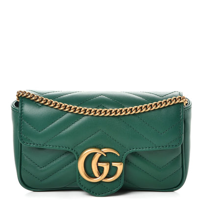 Gucci Calfskin Matelasse Super Mini GG Marmont Shoulder Bag Emerald Green 1 of 9