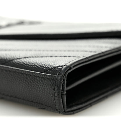 Saint Laurent Grain De Poudre Matelasse Chevron Monogram Monochrome Chain Wallet Black 9 of 11