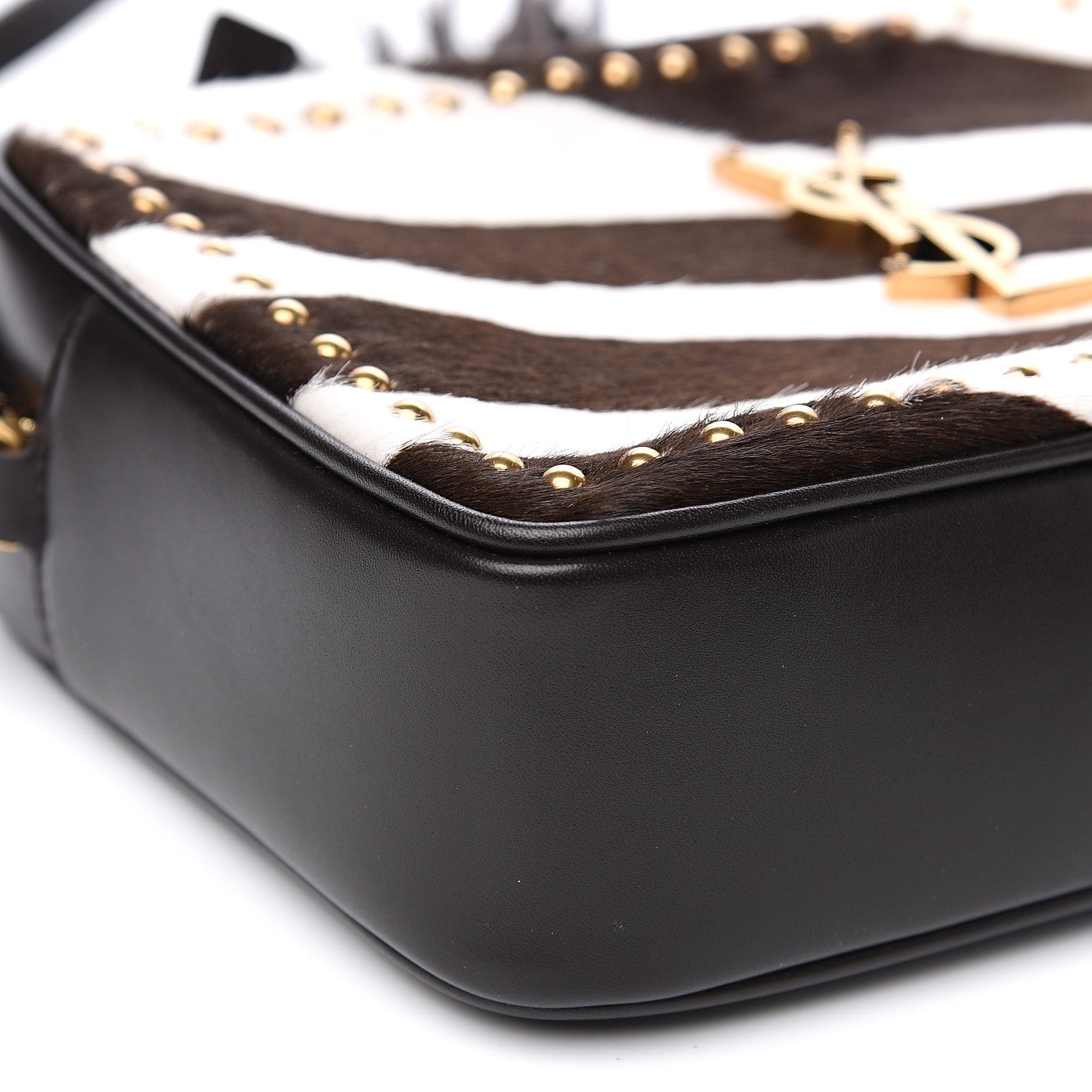 Saint Laurent Pony Hair Calfskin Studded Monogram Lou Camera Bag Dusty White Brown 8 of 9