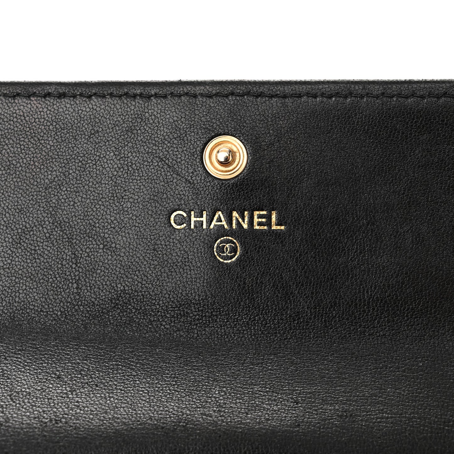 Shiny Goatskin Quilted Chanel 19 Flap Wallet Black