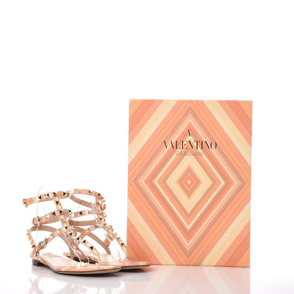 Valentino Garavani Calfskin Native Couture 1975 Rockstud Ankle Wrap Flat Thong Sandals 37 Mandarin Sorbet 10 of 10