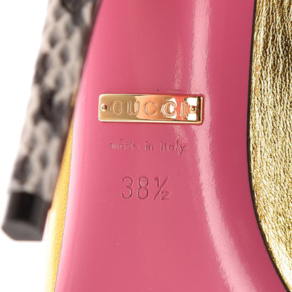 Gucci Metallic Nappa Kid Scamosciato Elaphe Snakeskin Peachy Pumps 38.5 Oro Emerald Roccia 7 of 9