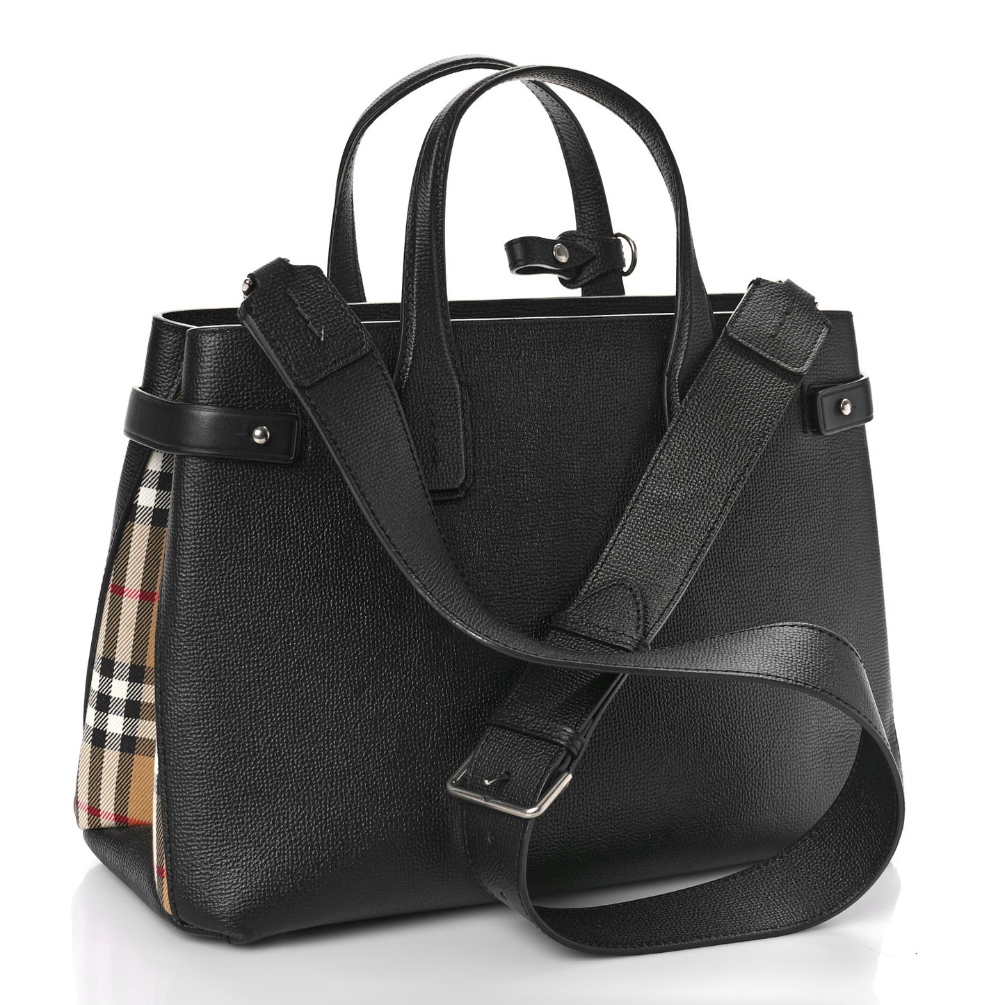 Grainy Calfskin Vintage Check Medium Banner Tote Black