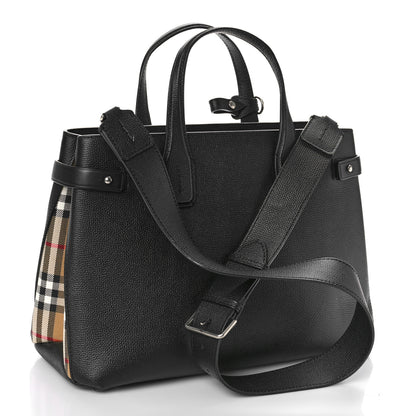 Burberry Grainy Calfskin Vintage Check Medium Banner Tote Black 2 of 7