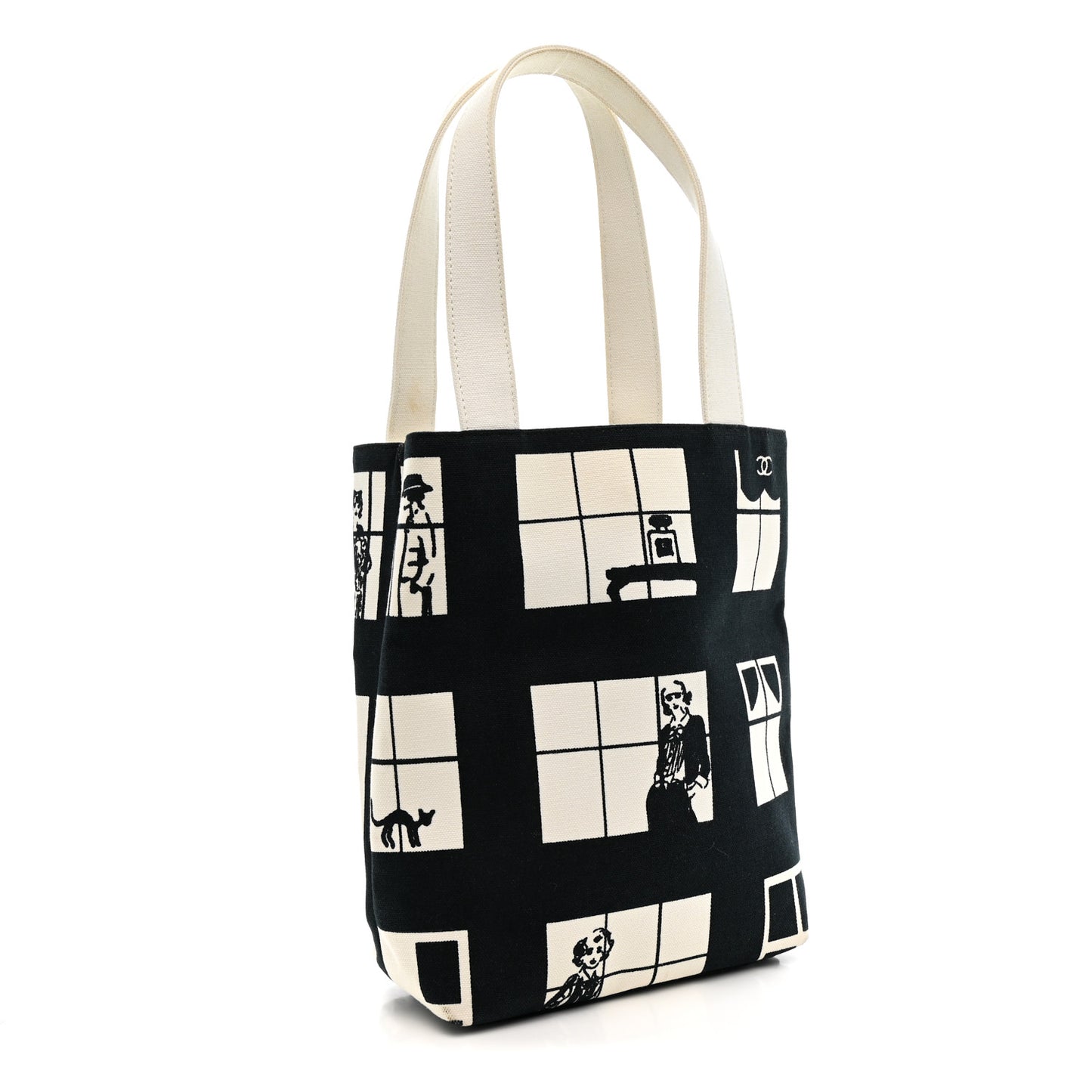 Canvas Small Coco Window Tote Black White
