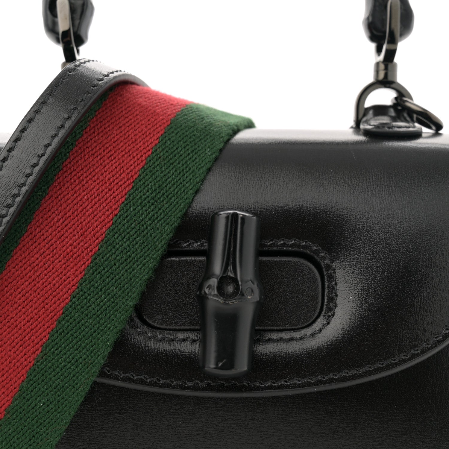 Gucci Boarded Dyana Lux Calfskin Web Monochrome Mini Bamboo 1947 Top Handle Bag Black 8 of 14