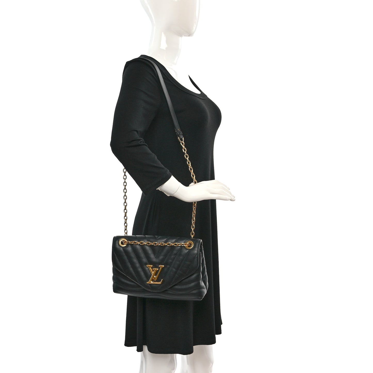 Calfskin LV New Wave Chain Bag Black