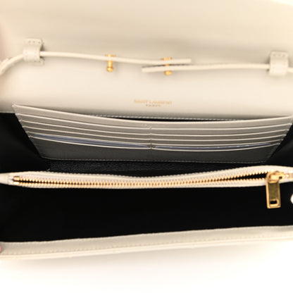 Saint Laurent Grain De Poudre Matelasse Chevron Monogram Chain Wallet White 6 of 14