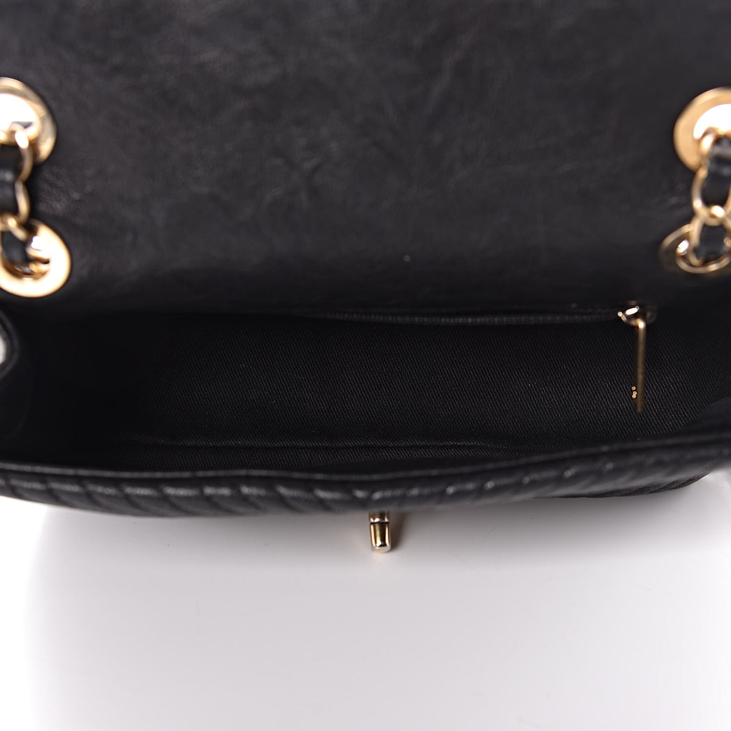 Calfskin Surpique Chevron Small Flap Black