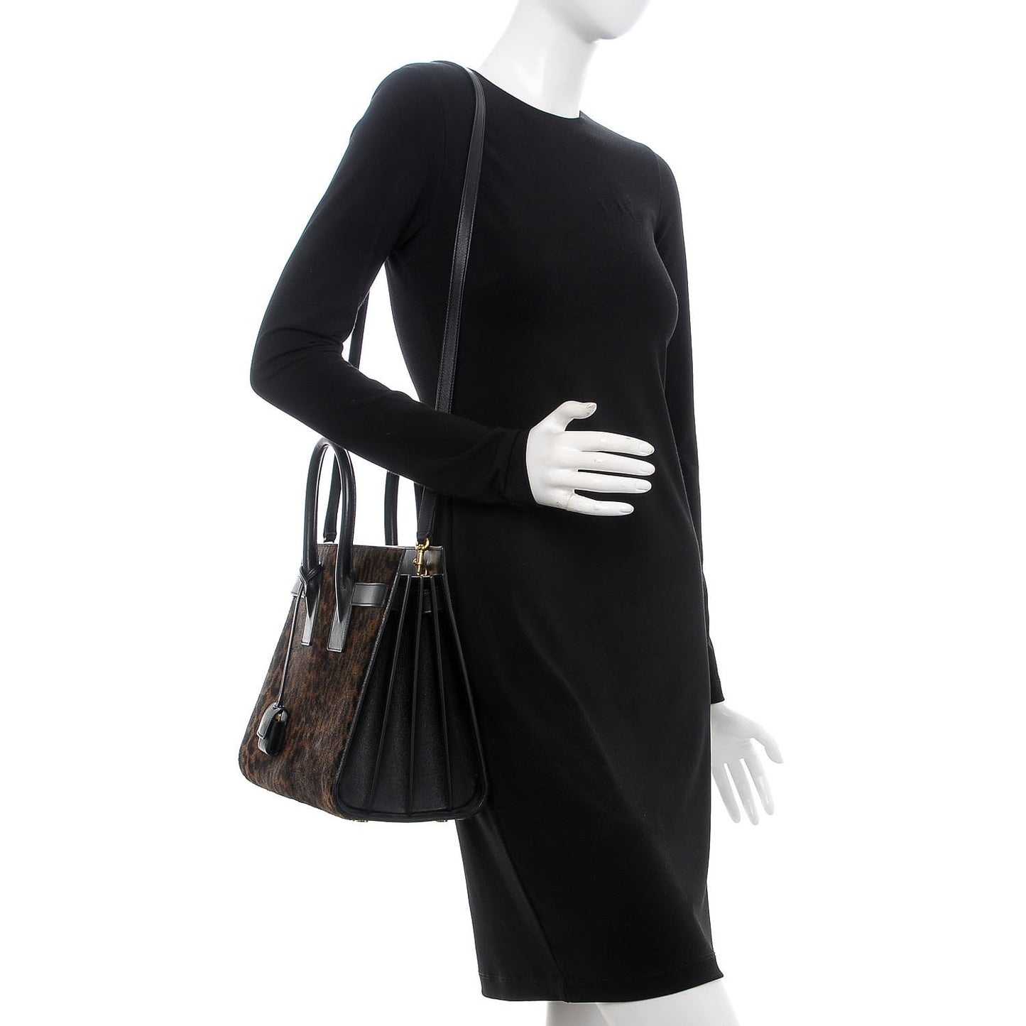 Calf Hair Leopard Print Small Sac De Jour Black