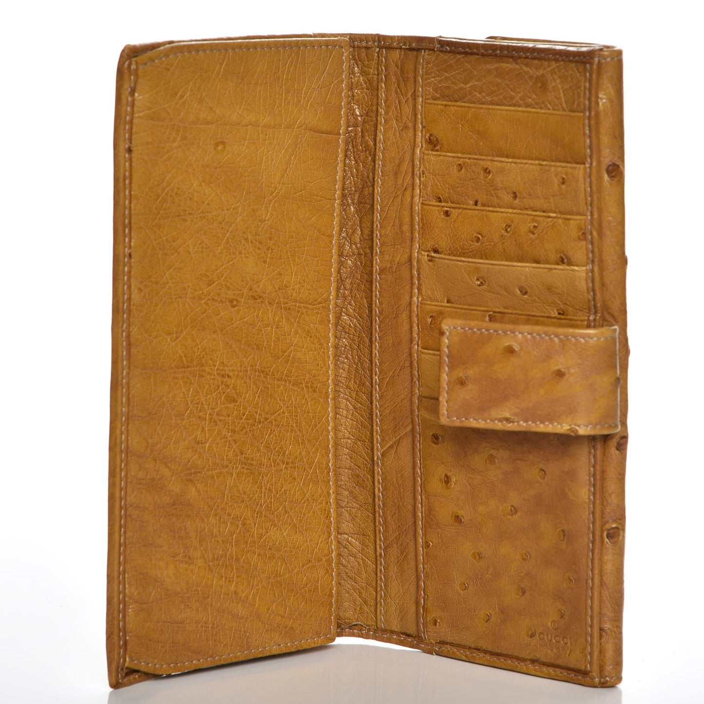 Ostrich Metal Bar Continental Wallet Tan