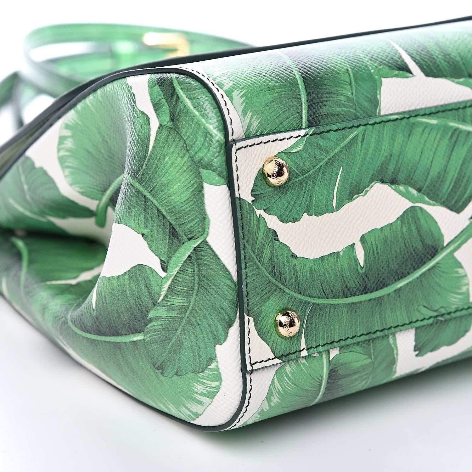 Dolce & Gabbana Dauphine Banana Leaf Print Medium Miss Sicily Satchel Green White 9 of 10