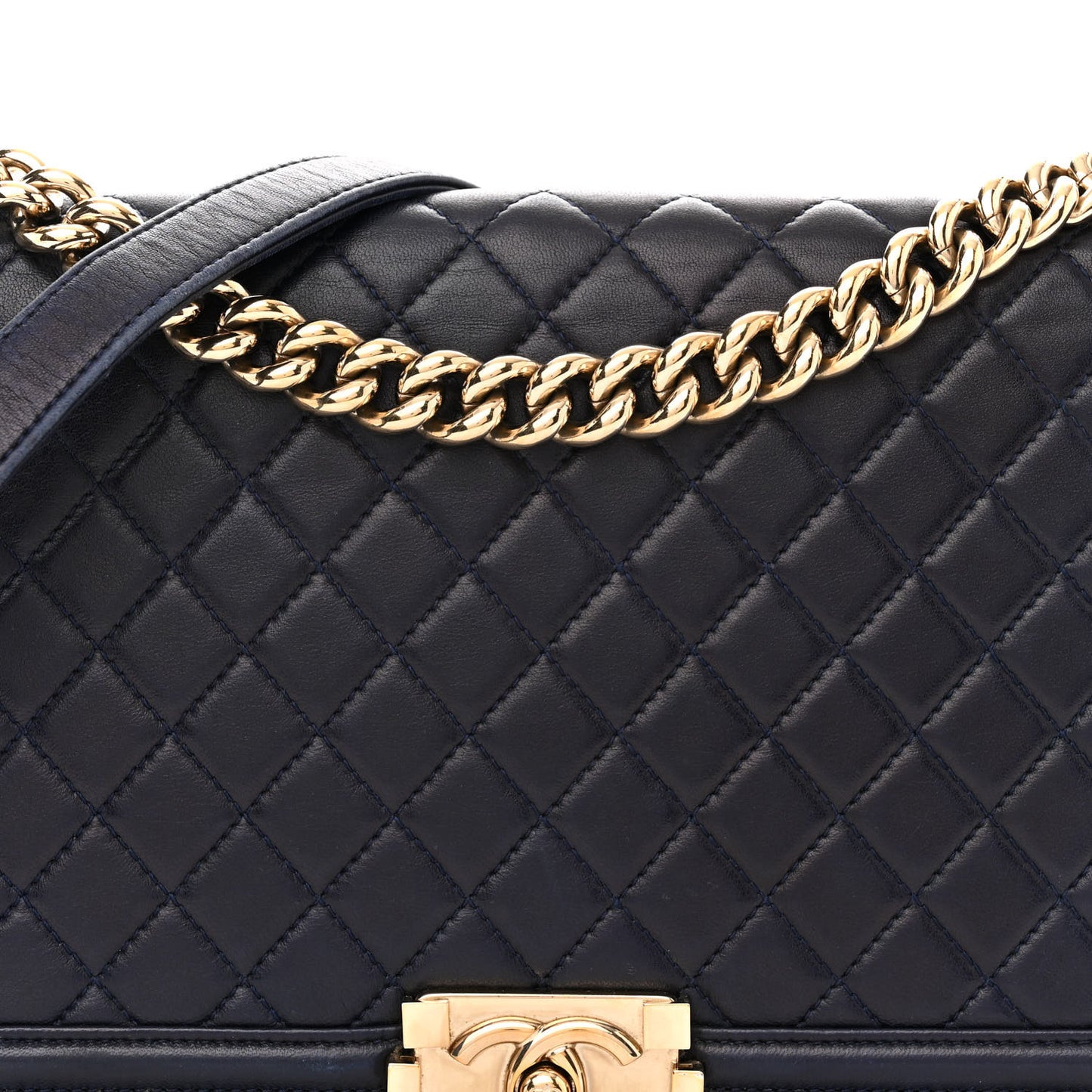 Lambskin Quilted New Medium Boy Flap Dark Blue