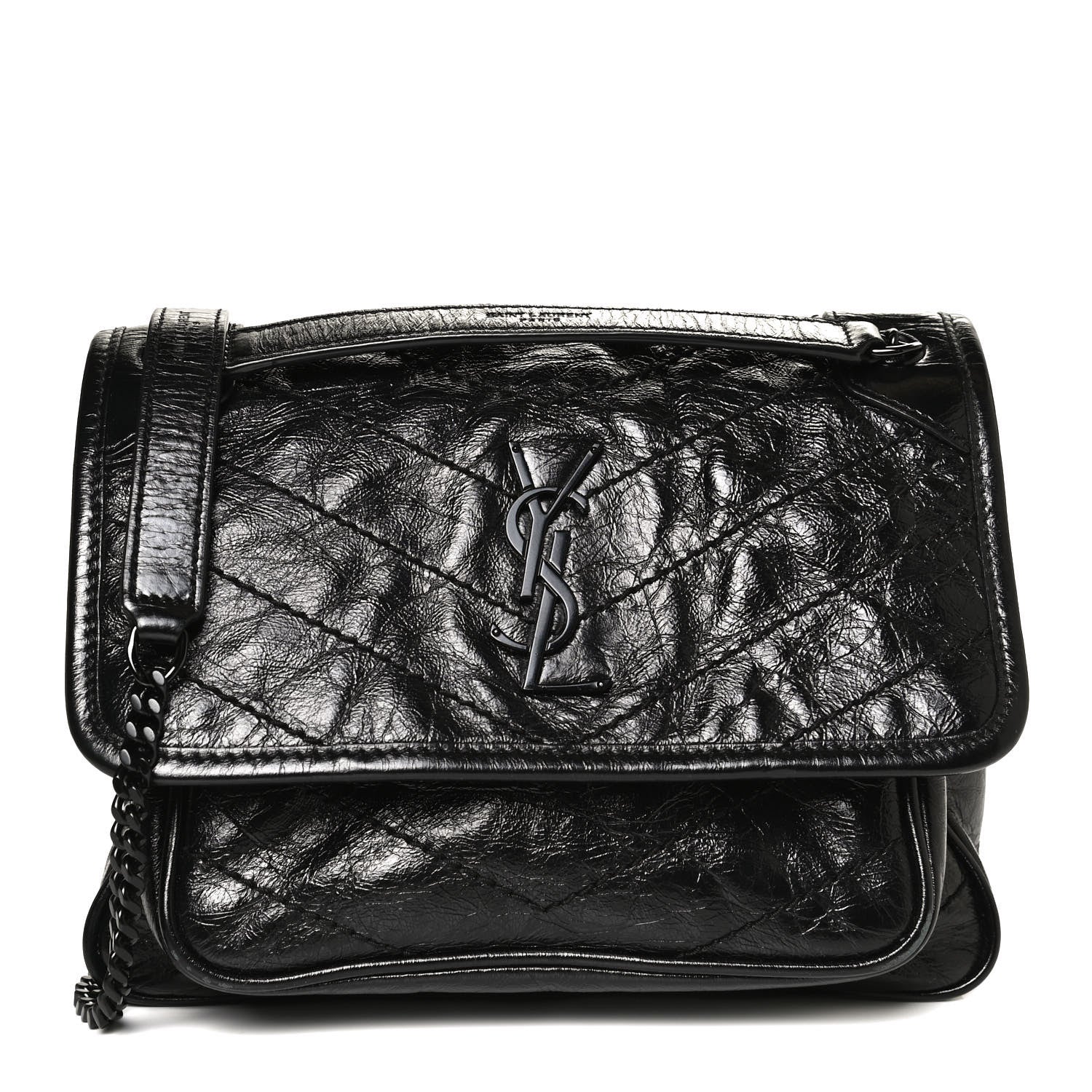 Saint Laurent Crinkled Calfskin Matelasse Monogram Baby Niki Chain Satchel Black 1 of 16