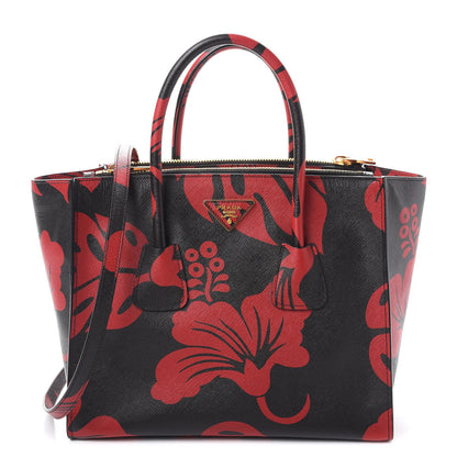 Prada Saffiano Hibiscus Print Twin Pocket Tote Rosso 1 of 8