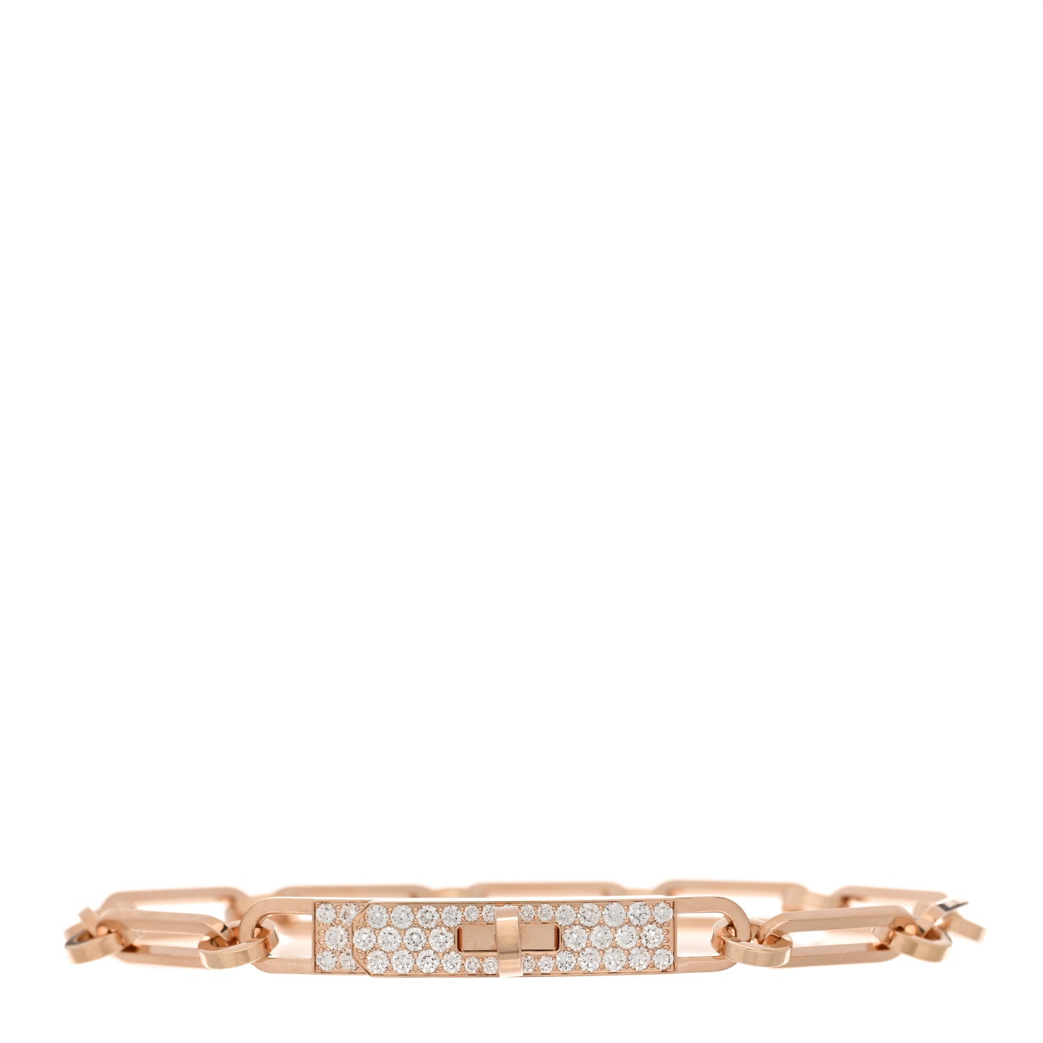 Hermes 18K Rose Gold Diamond Pave PM Kelly Chaine Bracelet ST 1 of 4