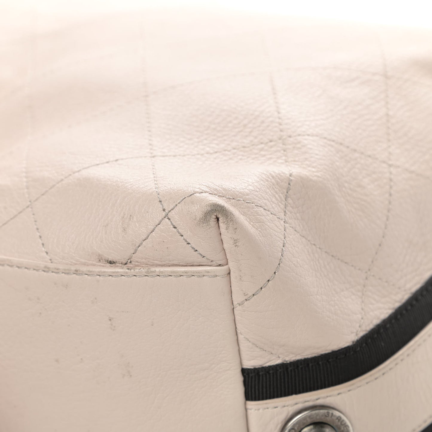 Calfskin Stitched Large Button Up Hobo Beige