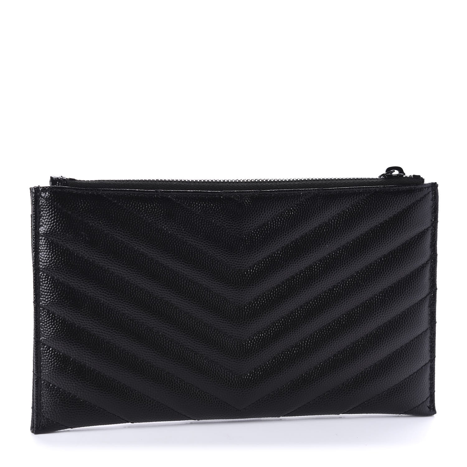 Saint Laurent Grain De Poudre Chevron Monogram Bill Pouch Black 2 of 9