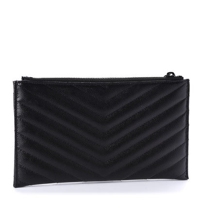 Saint Laurent Grain De Poudre Chevron Monogram Bill Pouch Black 2 of 9