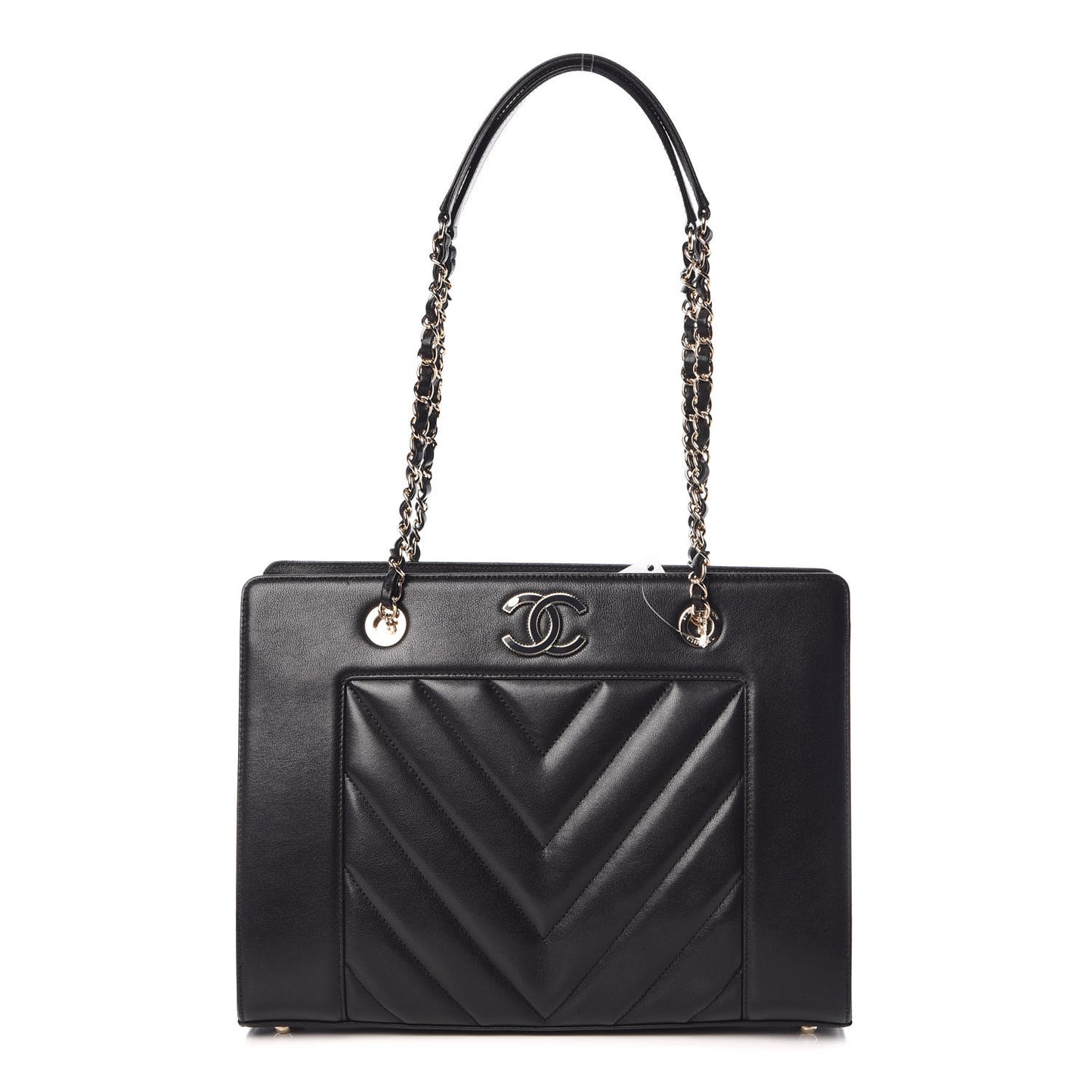 Sheepskin Chevron Quilted Mademoiselle Vintage Shopping Tote Black