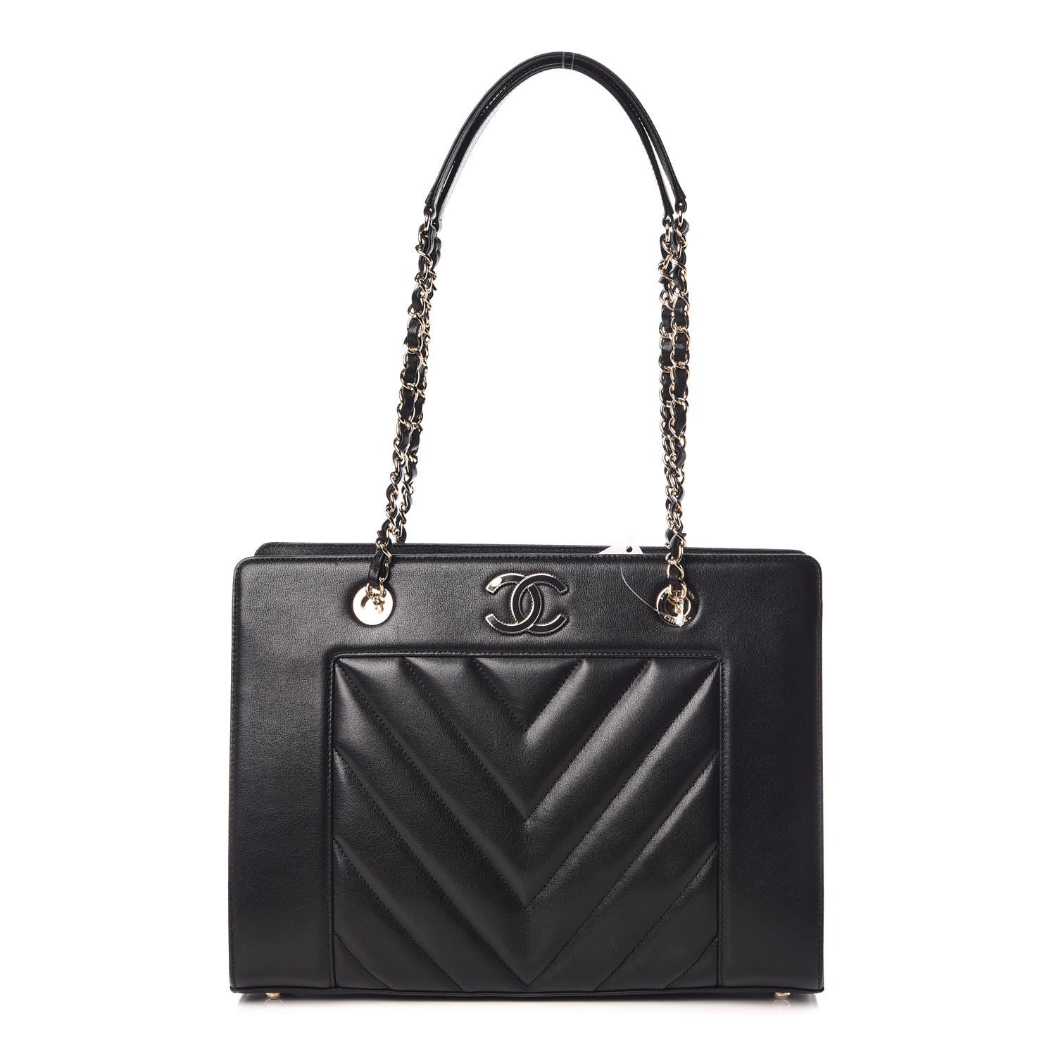 Chanel Sheepskin Chevron Quilted Mademoiselle Vintage Shopping Tote Black 1 of 10