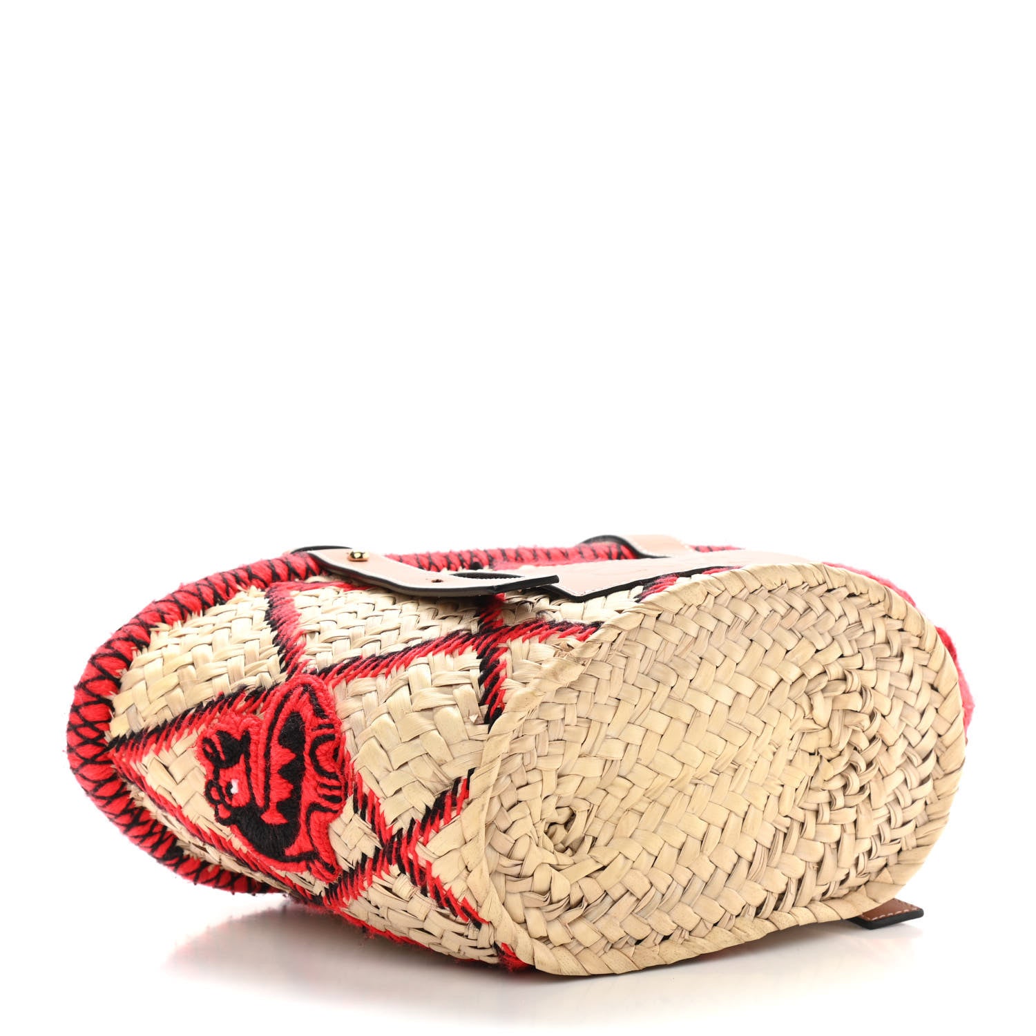Loewe Embroidered Raffia Basket Tote Bag Natural Tan Red 4 of 12