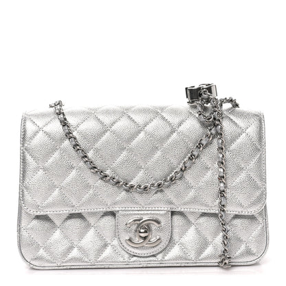 Chanel Metallic Caviar Quilted Medium CC Slide Flap Silver 7 of 10